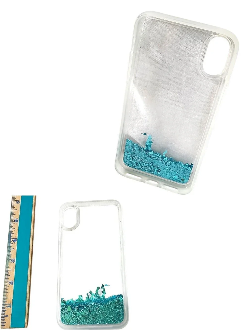 Turquiose Glitter Waterfall Case & Screen Protector For iPhone X & XS